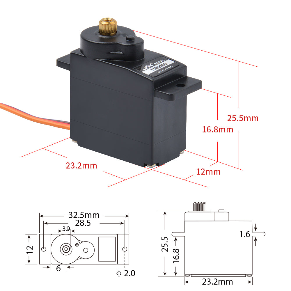 JX Servo PDI-1109MG 9g 2.5kg Metal Gear Digital Mini Servo for Fixed-wing 1/18 RC Car Boat Robot Arm Helicopter-HPXGRC